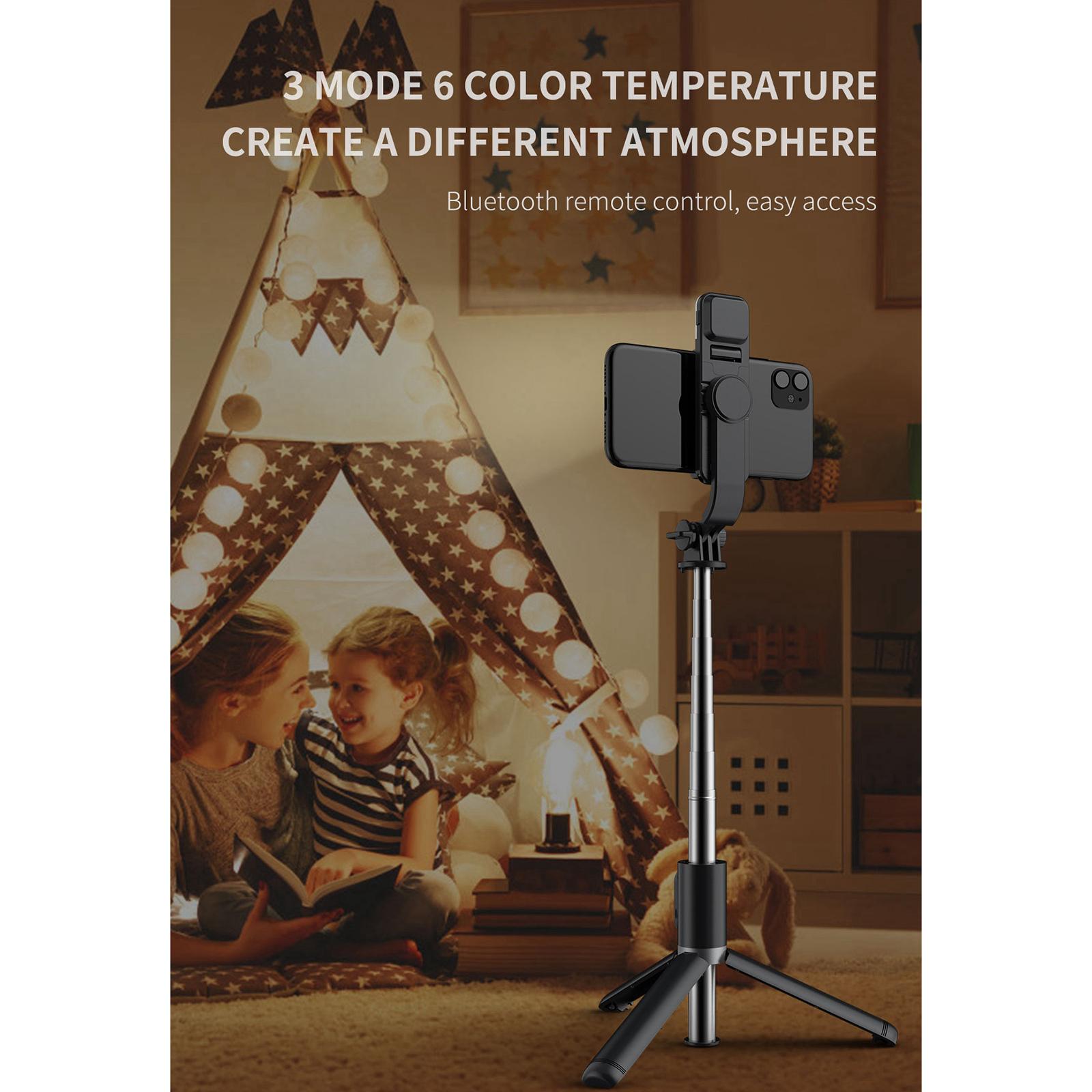 2xExtendable Selfie Stick Monopod Tripod for IOS/Android Black+Fill Light