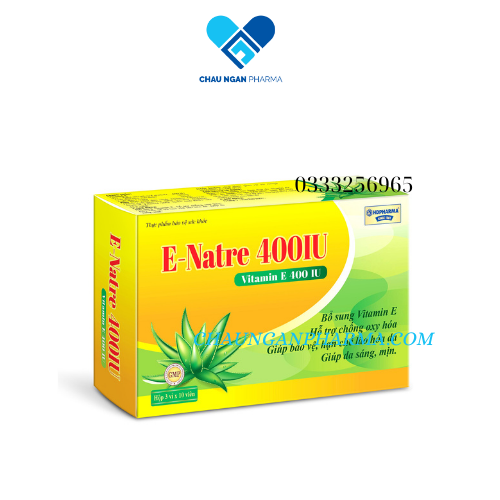 Viên uống E–Natre 400IU Bổ sung vitamin E, giúp sáng da và hạn chế lão hóa da thành phần từ lô hội và hoa anh thảo