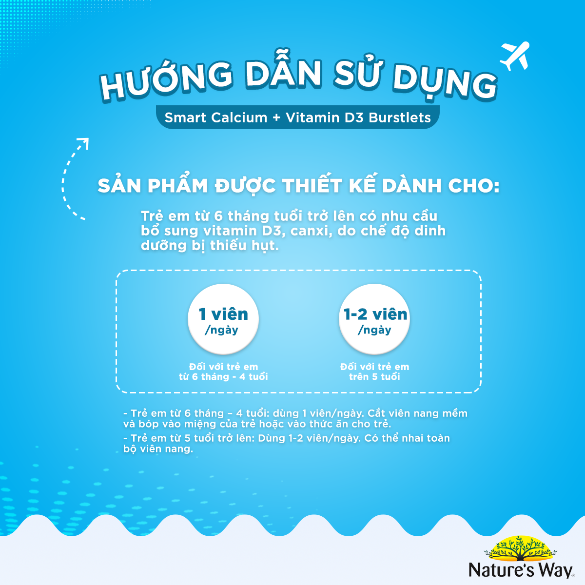 Combo Phát Triển Trí Não, Tăng Chiều Cao NATURE'S WAY Gồm Kids Smart DHA 300mg + Calcium, Vitamin D3 Cho Bé Từ 1 Tuổi