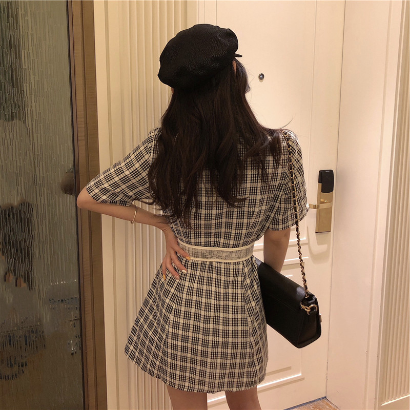 Hàng Quảng Châu - Đầm xòe caro cổ vest vintage thanh lịch trẻ trung - D82208