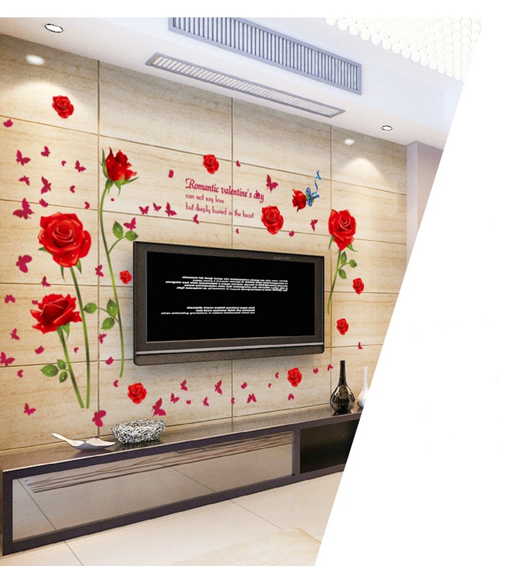 TRANH DECAL DÁN TƯỜNG 3D CAO CẤP HOA HỒNG ĐỎ -TÌNH YÊU LÃNG MẠN