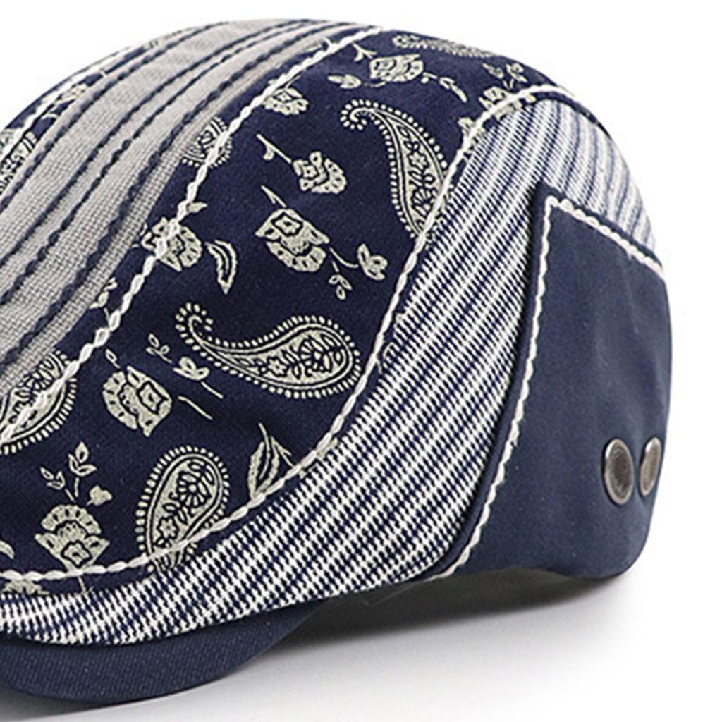 2 Pieces Mens Cotton Newsboy Cap Paisley Patch Block Flat Cap Adjustable