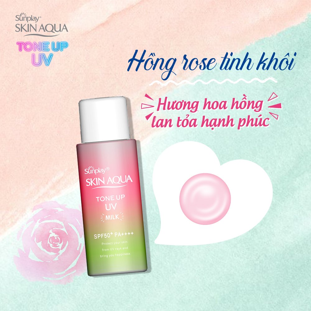 Sunplay Skin Aqua Sữa Chống Nắng Tone Up UV Milk Happiness Aura Rose Color SPF50+, PA++++  50g