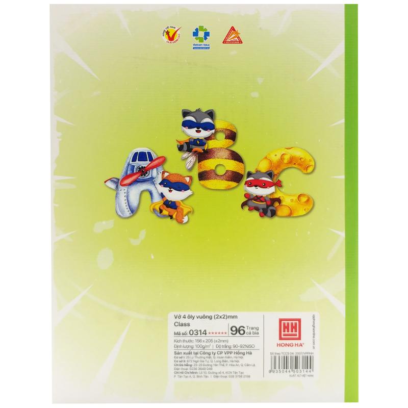 Combo 5 Tập Học Sinh Class ABC 4 Ô Ly Vuông 96 Trang 100gsm - Hồng Hà 0314 (Mẫu Sản Phẩm Giao Ngẫu Nhiên)