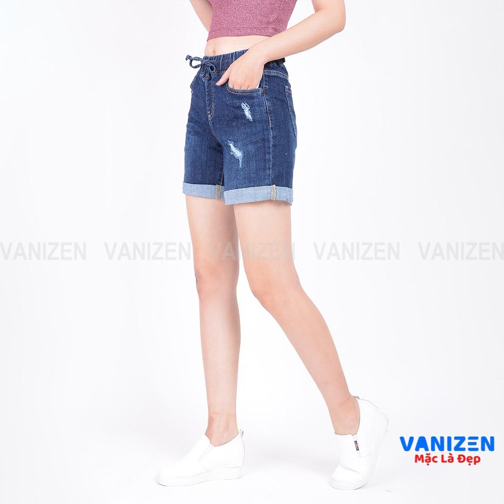 Quần short jean nữ ngắn đẹp lưng cao cạp chun rách hàng cao cấp mã 448 VANIZEN