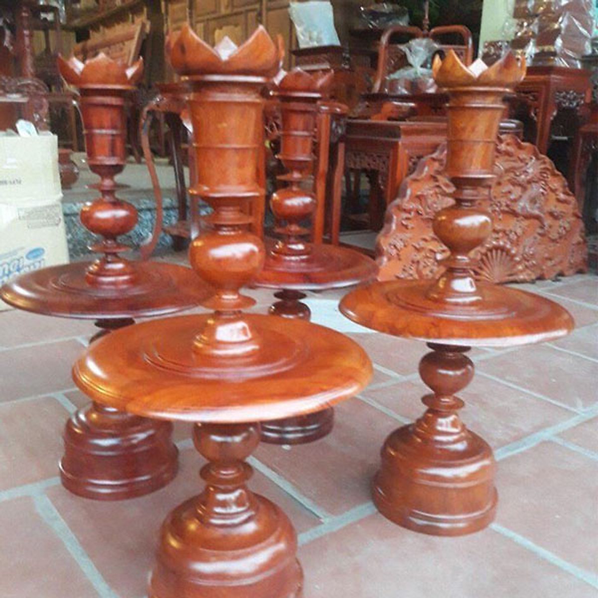Cặp chân đèn gỗ hương cao 50 cm