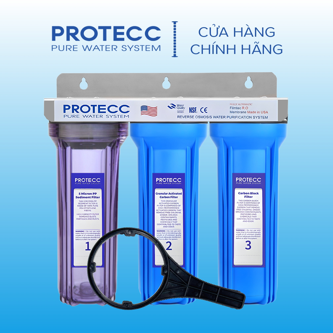 Bộ 3 Lọc Thô Đầu Nguồn 10 Inch PROTECC ( 1 Trong - 2 Xanh ) Hàng Chính Hãng