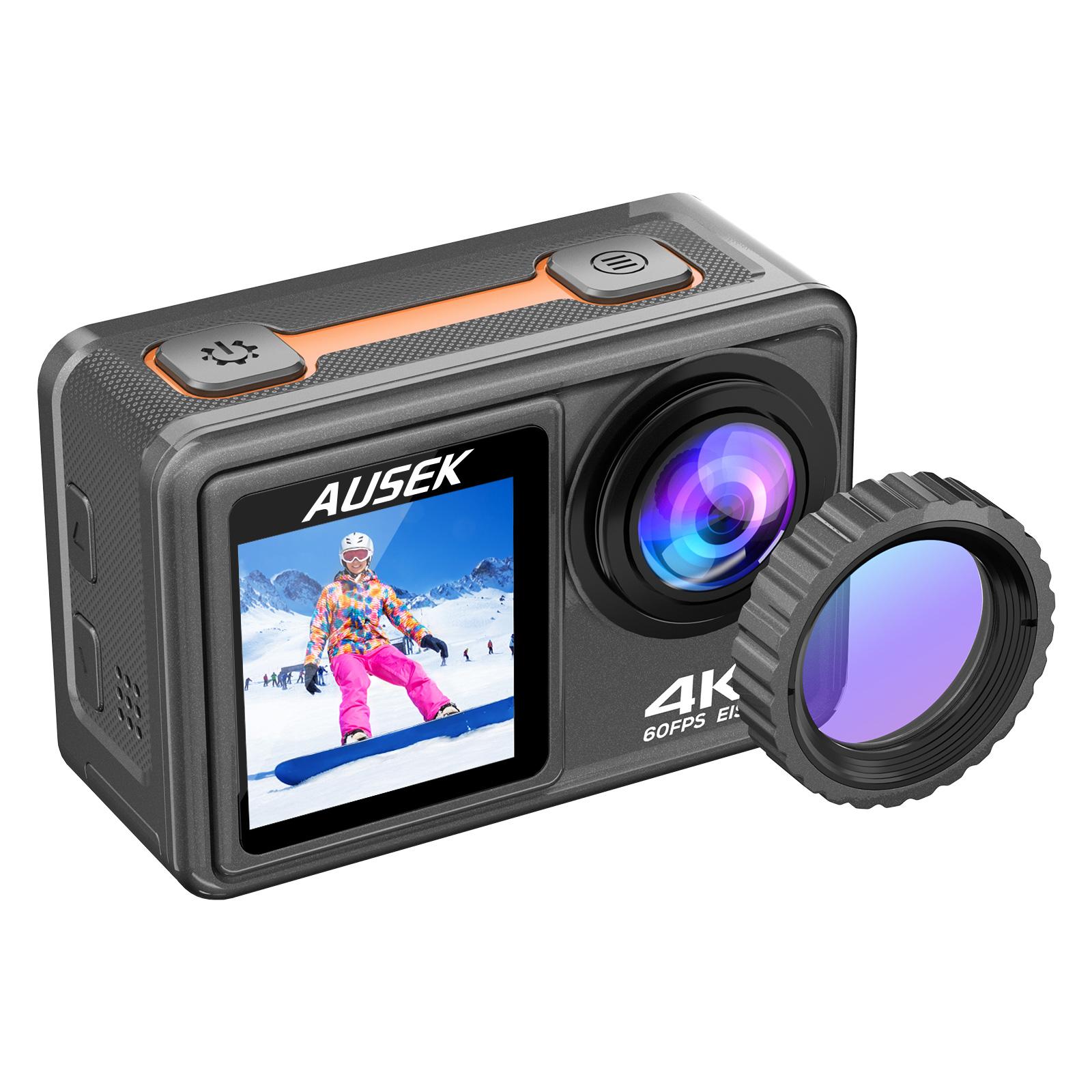 Camera hành động với ống kính bộ lọc màn hình kép 2.0 inch LCD EIS 4K 60FPS 20M WiFi Video ghi 40m thể thao chống thấm nước cam