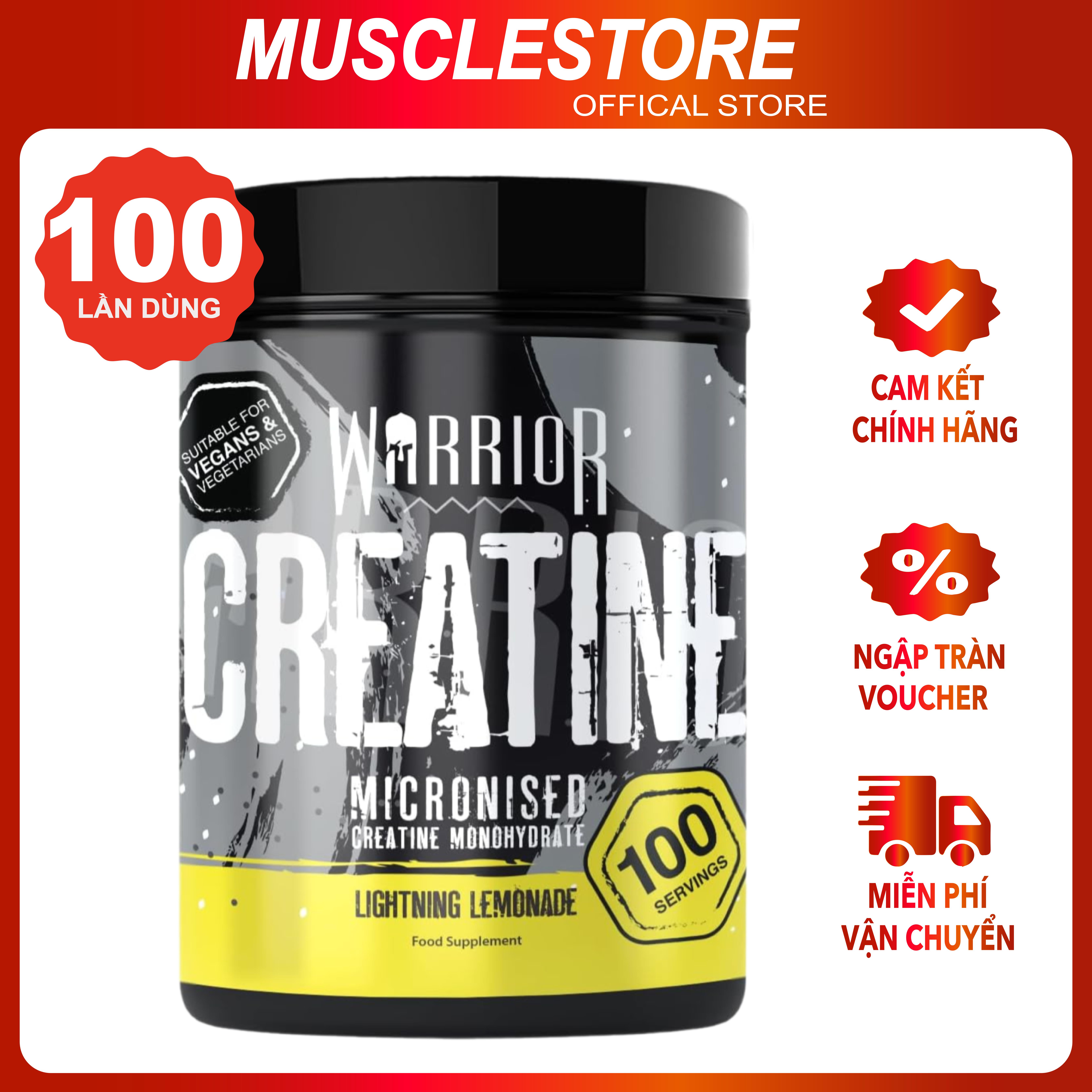 Warrior Micronized Creatine Monohydrate (500g), Bổ Sung Creatine, Tăng Cường Hiệu Suất và Sức Mạnh