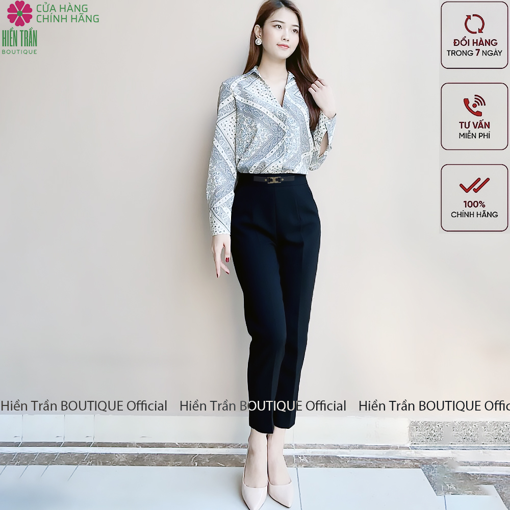 Quần baggy nữ phối khuyên dây da Hiền Trần BOUTIQUE chất liệu Umi co giãn cao cấp