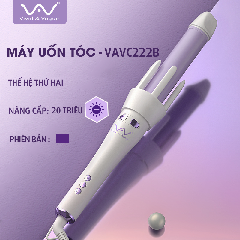 Máy Uốn Xoăn Xoay Tự Động VIVID &amp; VOGUE️ (Bản Nâng Cấp Trục To 32mm)- VAVC222B/Màu Tím-Hàng chính hãng, Bảo hành 12 tháng 1đổi 1