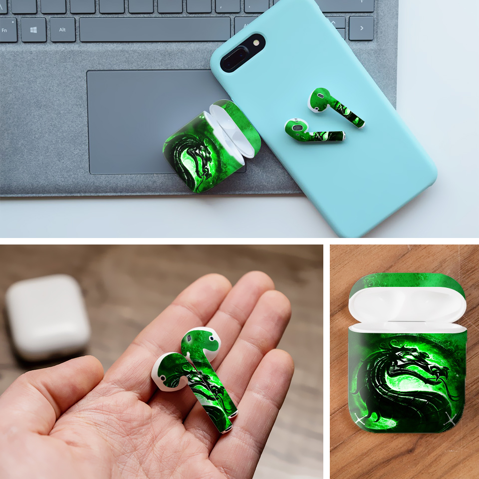 Miếng dán skin chống bẩn cho tai nghe AirPods in hình Rồng Dragon - dra017 (bản không dây 1 và 2)