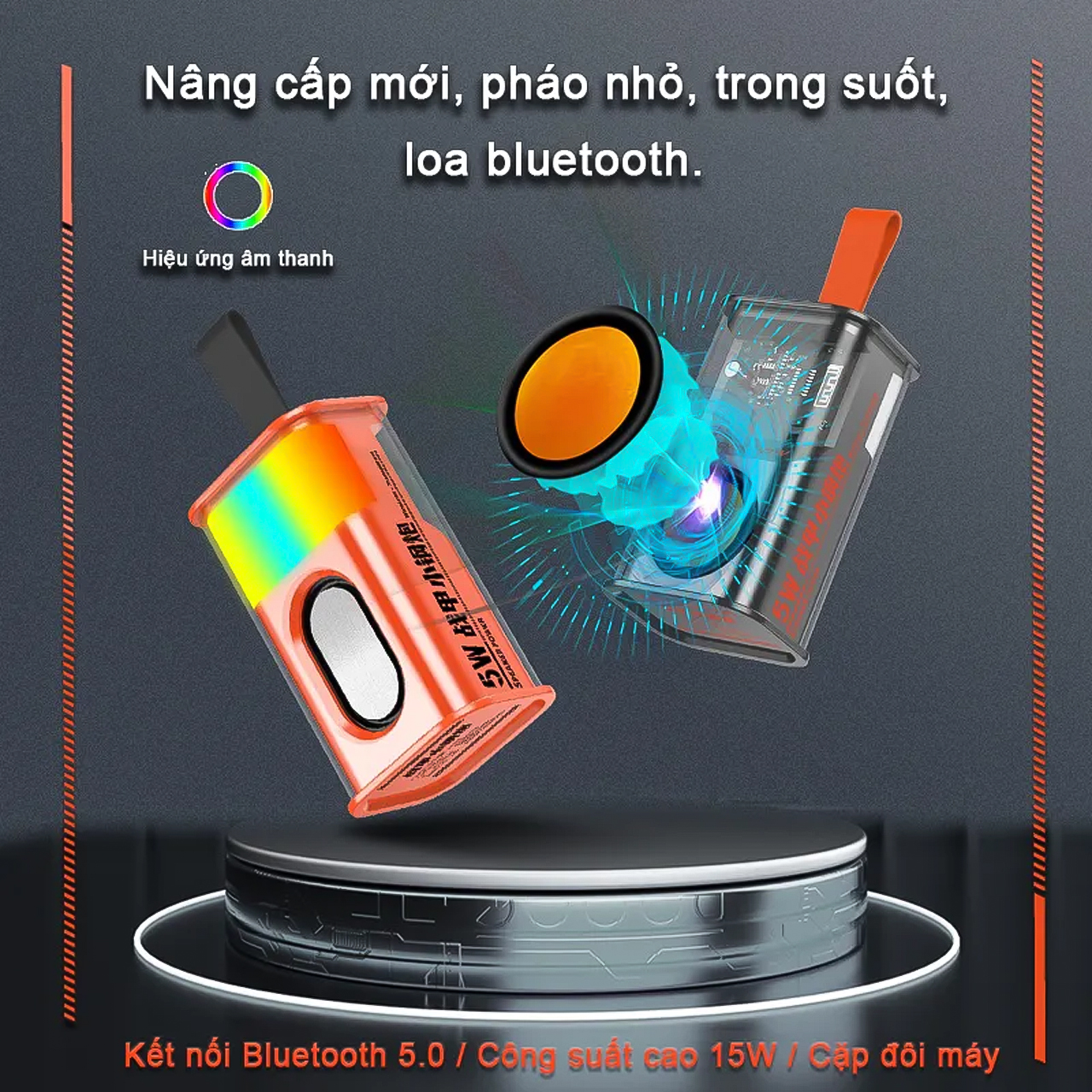 Loa bluetooth trong suốt có đèn A36 không dây có đèn led nháy theo nhạc bass rung cực đẹp - hàng chính hãng Vinetteam