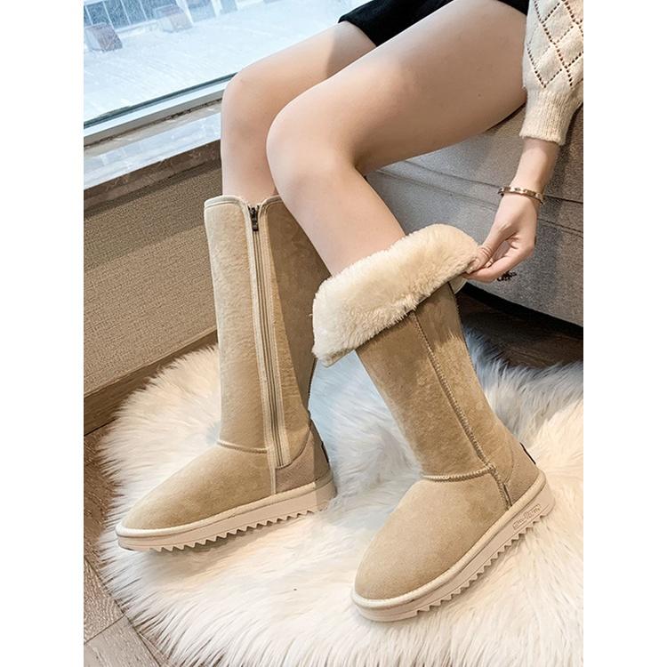 Giày Bốt Đi Tuyết Cao Qua Gối Lót Lông Cừu Dày Chống Trượt Có Khóa Kéo Bên Hông Phong Cách Mới 2022 Cho Nữ