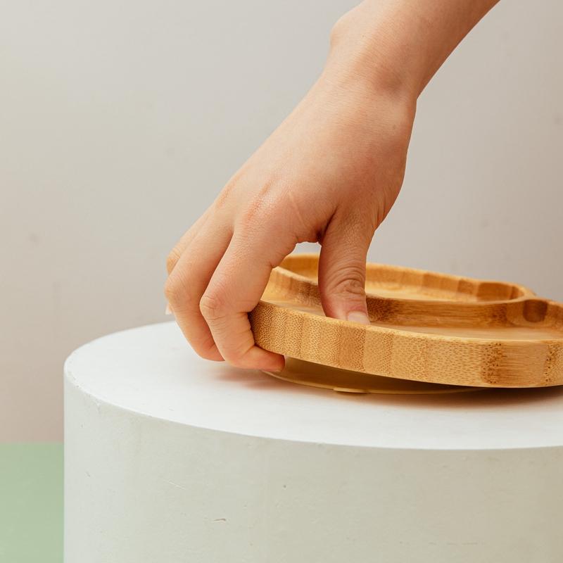 1 Bộ Tre Cho Bé Bộ Hoạt Hình Cáo Đĩa Dùng Tiệc Gỗ Tre Dĩa Tập Silicone Hút Trẻ Em Ăn Bộ Đồ Ăn