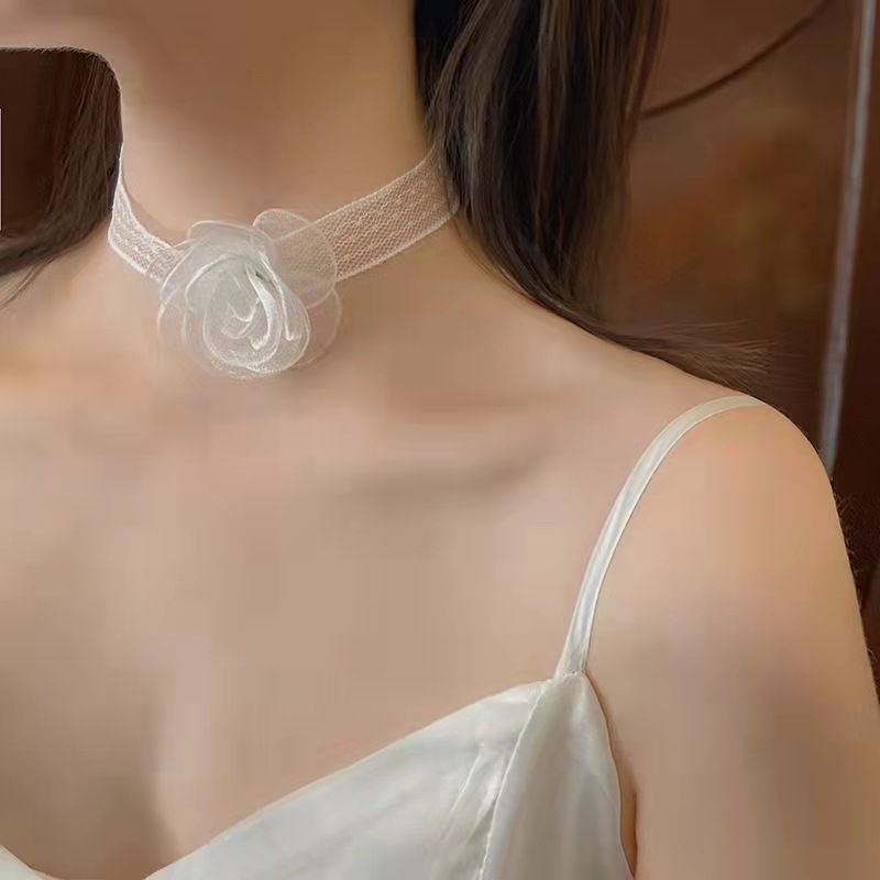 Vòng cổ choker vòng tay ren hoa hồng voan băng đô cài tóc make up trang điểm cô dâu phù dâu ngày cưới phụ kiện cho nữ nhiều cách dùng