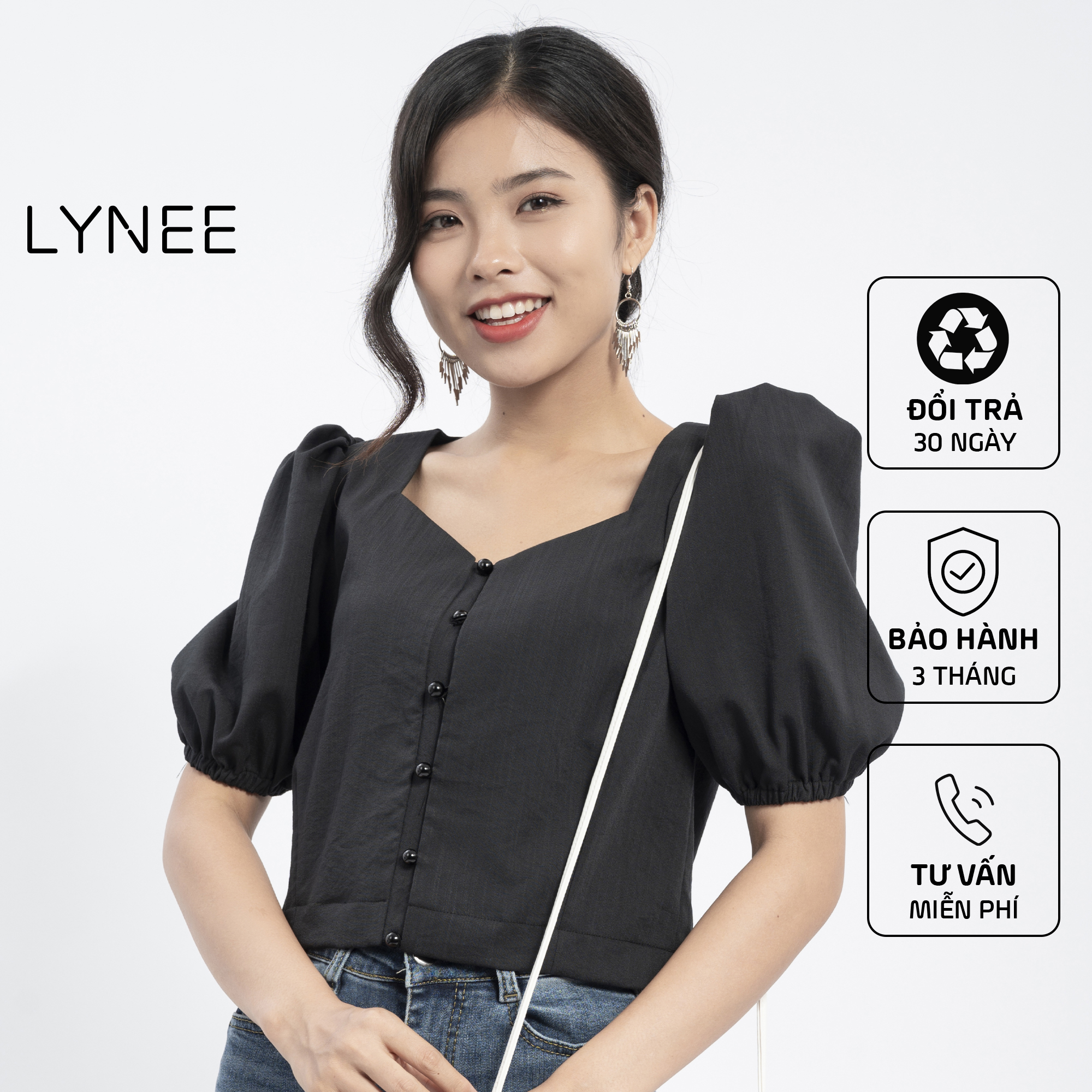 Áo croptop cổ vuông nữ tay bồng LYNEE áo kiểu nữ croptop vải linen mềm mát xinh dịu dàng đáng yêu - CT01