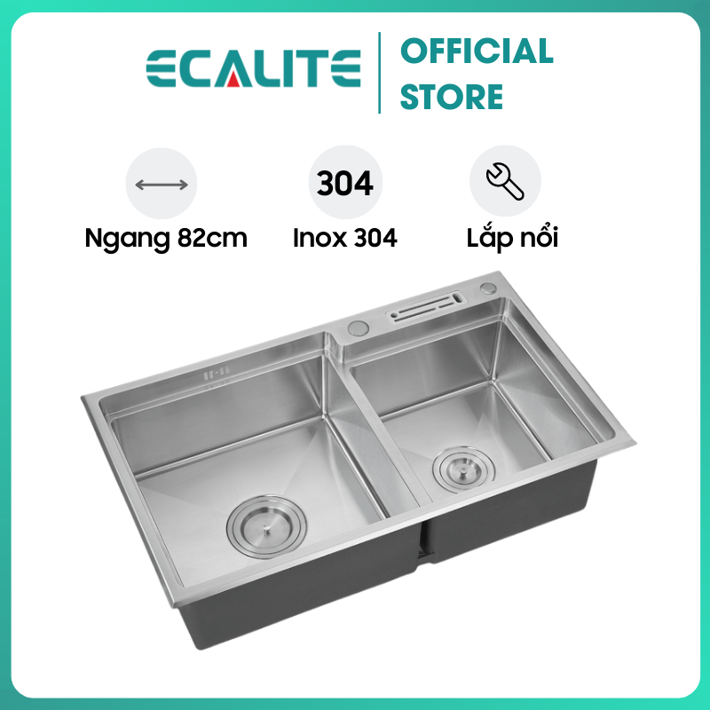 Chậu Rửa Chén Ecalite ESD-8248HS - Lắp Nổi -  Ngang 82cm - Inox 304 Cực Bền - Hàng Chính Hãng