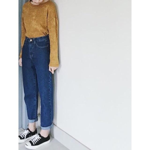 Quần Baggy jean nữ màu xanh đậm trơn truyền thống đẹp y hình đủ size 40kg đến 82kg