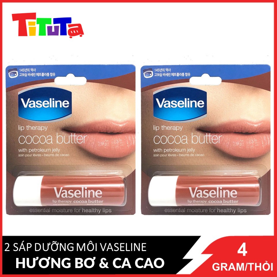 Combo 2 Sáp dưỡng môi Vaseline Hương bơ và cacao 4.8g