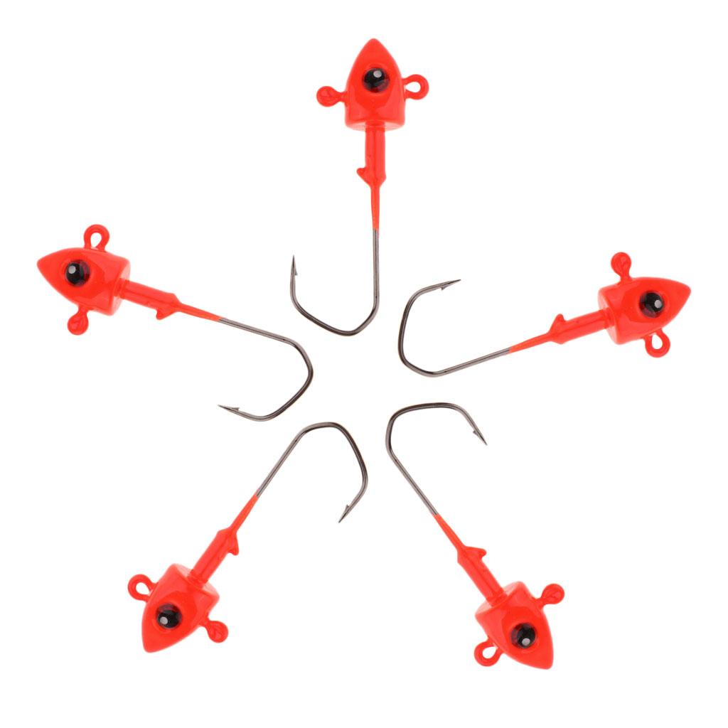 5pcs Jig Head Fishing Hooks Lure Weighted and Fast Sinking Red 5cm/7g