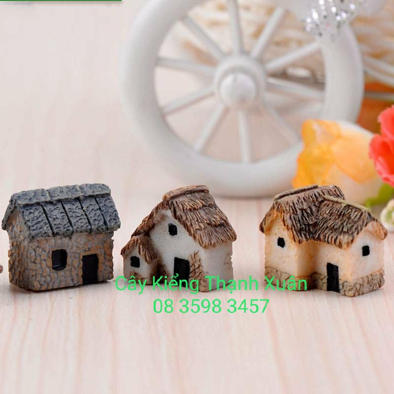 Phụ kiện trang trí chậu cây kiểng, tiểu cảnh sen đá xương rồng, Mô hình ngôi NHÀ MÁI TRANH trang trí sân vườn, hồ cá