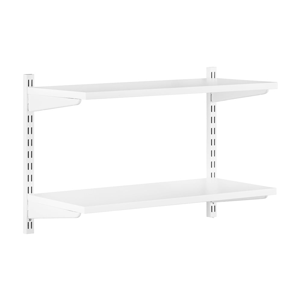 Kệ Railshelf 2 tầng H60cm - Kệ treo tường tùy biến kích thước & vị trí hiện đại - Bằng thép sơn tĩnh điện, kệ gỗ MFC phủ melamine