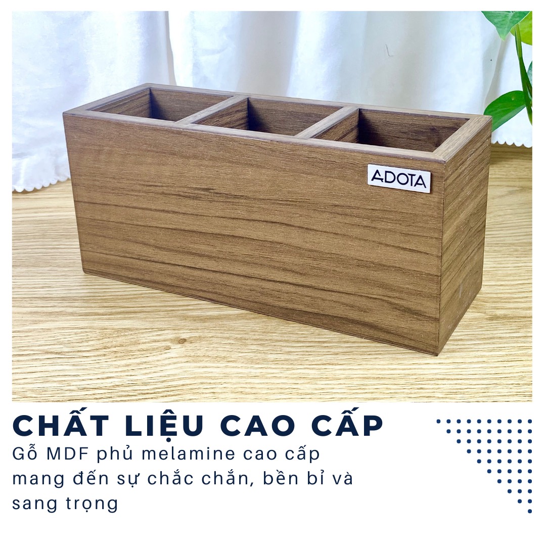 Combo 3 hộp cắm bút bằng gỗ (hộp cắm bút đơn, hộp cắm bút đôi và hộp cắm bút 3 ngăn) để bàn làm việc cao cấp phong cách sang trọng ADOTA