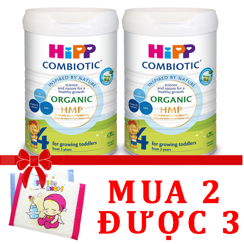 Combo 2 lon Sữa bột Hipp số 4 Organic Combiotic HMP 800gr Mẫu Mới tách tem tặng gối thoáng khí Fralin