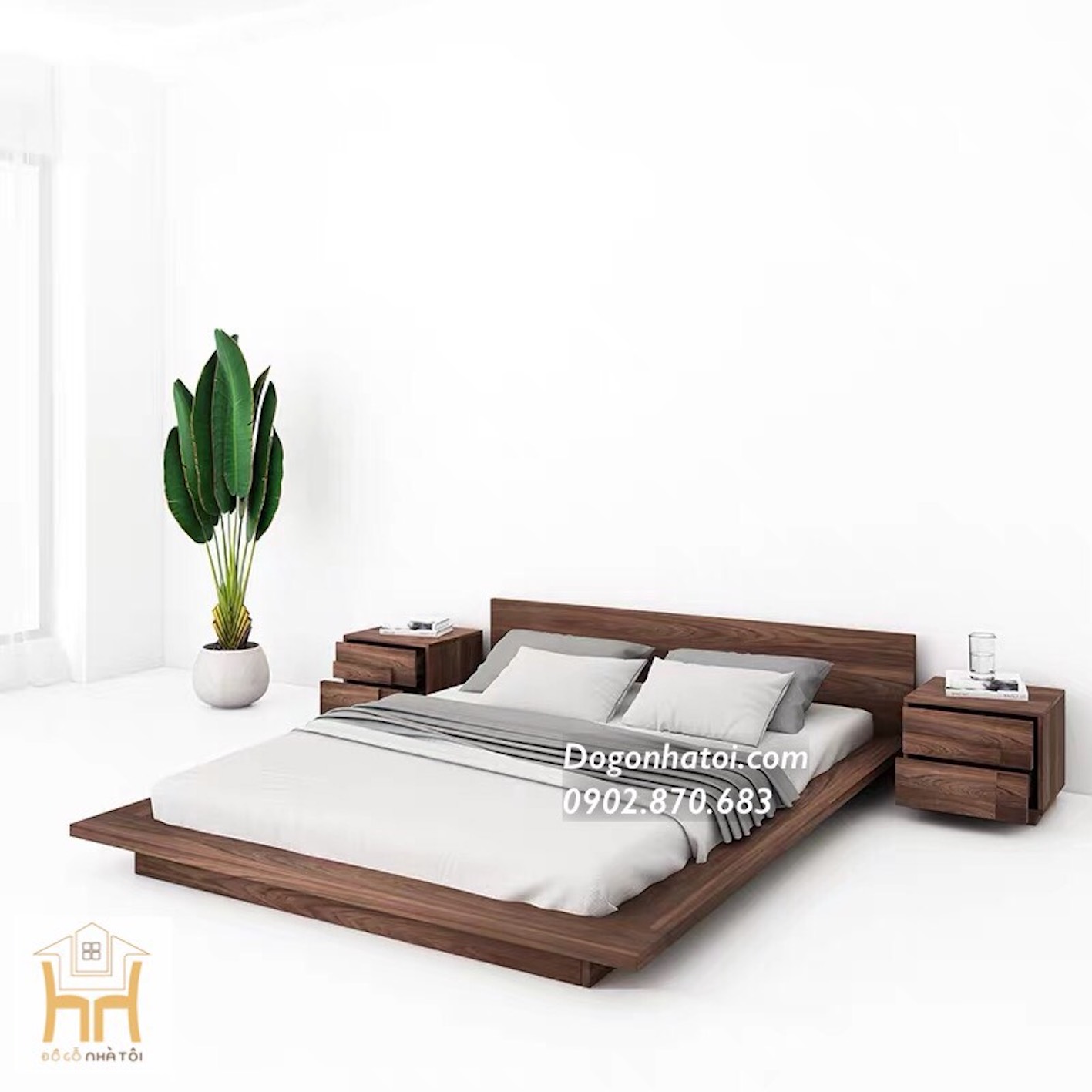 Giường Ngủ Gỗ Phản Nhật Màu Vân Óc Chó GN-604