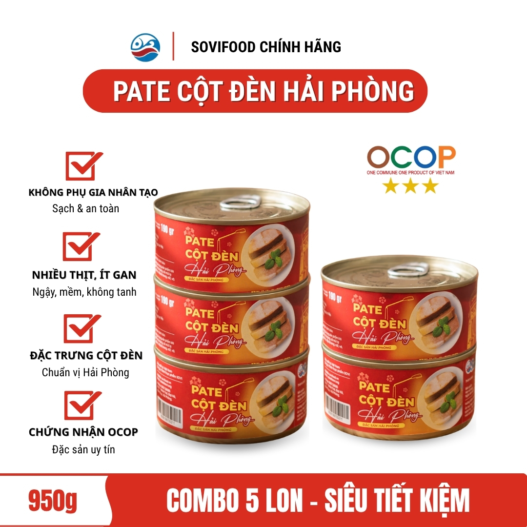 Combo 10 lon - Pate Cột Đèn Hải Phòng Sovifood - Nhiều Thịt, Ít Gan - 1,9KG