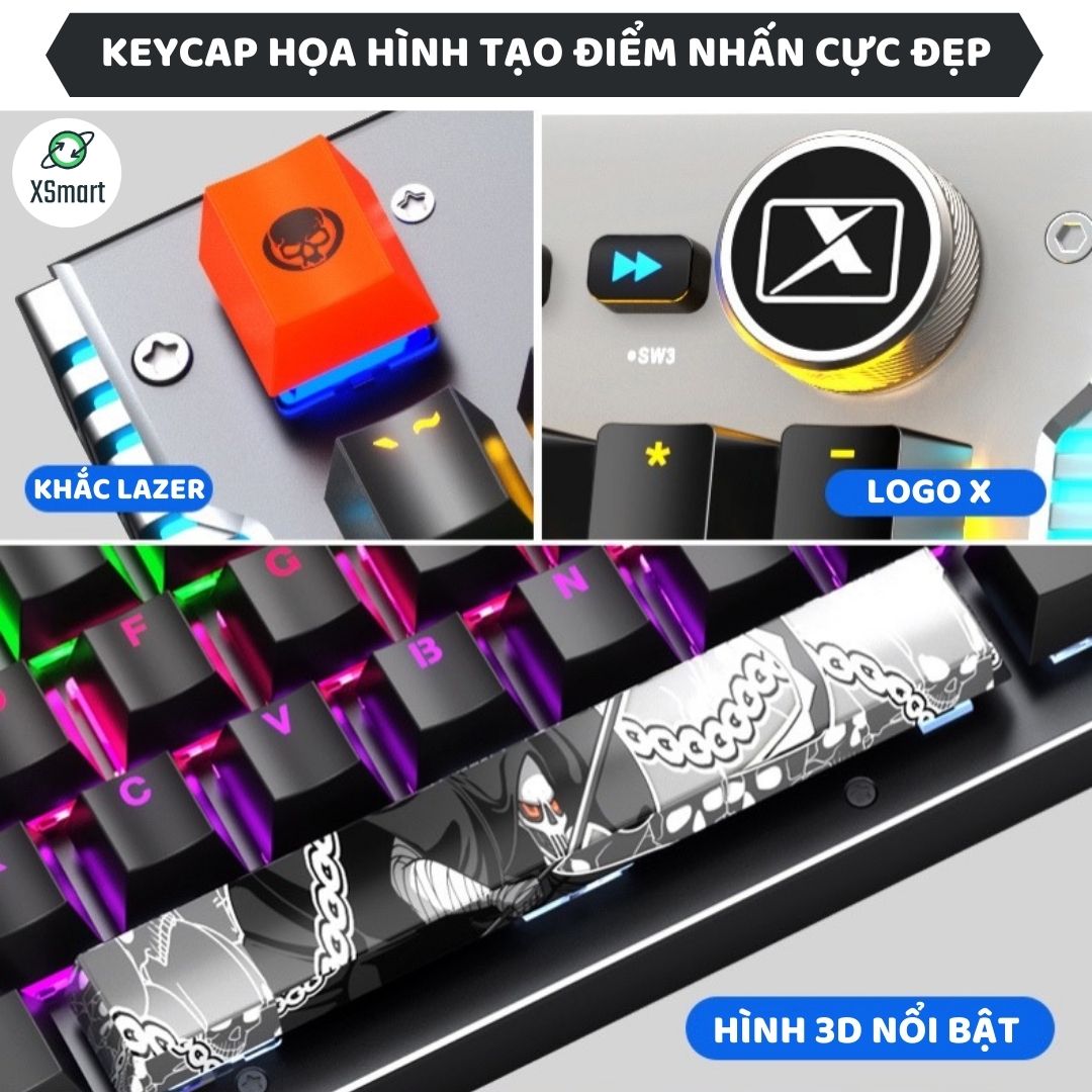 Bàn Phím Cơ Gaming Mẫu Mới XSmart K968 SUPER GAME 2021 Có 25 Chế Độ Led Đổi Màu Keycap Siêu Xịn, Tương Thích Máy Tính PC - Hàng Chính Hãng