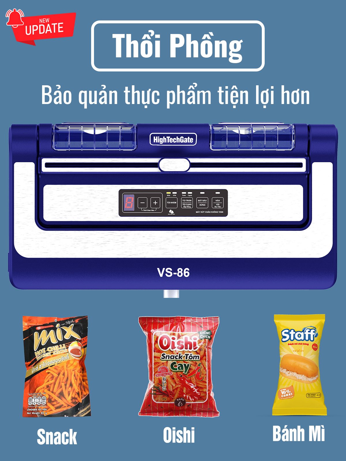 Máy hút chân không VS-86 hút mọi loại túi, tích hợp hàn thông minh, hút khô và hút ướt dễ dàng với 2 bình nước thải, sử dụng 2 motor hút mạnh mẽ, hút và thổi phồng tiện lợi, hàng chính hãng