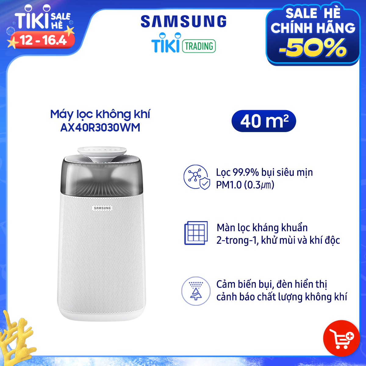 Máy lọc không khí Samsung AX40R3030WM/SV (40W)- Hàng chính hãng