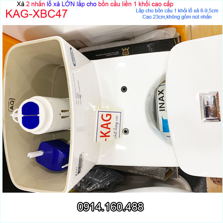 Xả bồn cầu 1 khối  KAG-XB47-cao 23cm cho cầu C909, xả 2 nút ấn cầu liền khối lỗ thoát lớn D9.5cm nhấn êm siêu bền