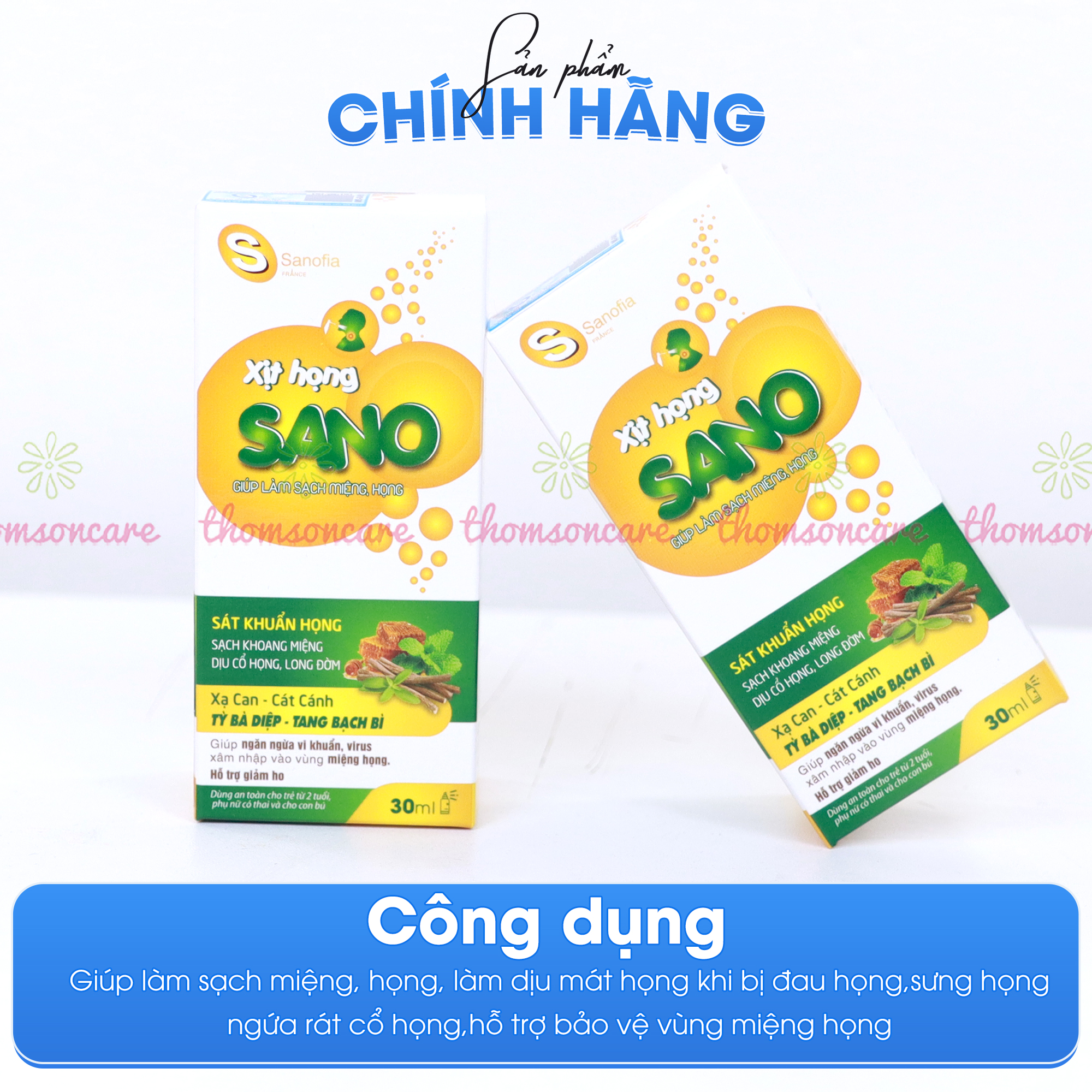 Xịt họng keo ong Sano, Lọ 30ml giúp làm sạch miệng, giảm ho, đau rát cổ họng dùng an toàn cho trẻ từ 2 tuổi từ thảo dược Thomsoncare