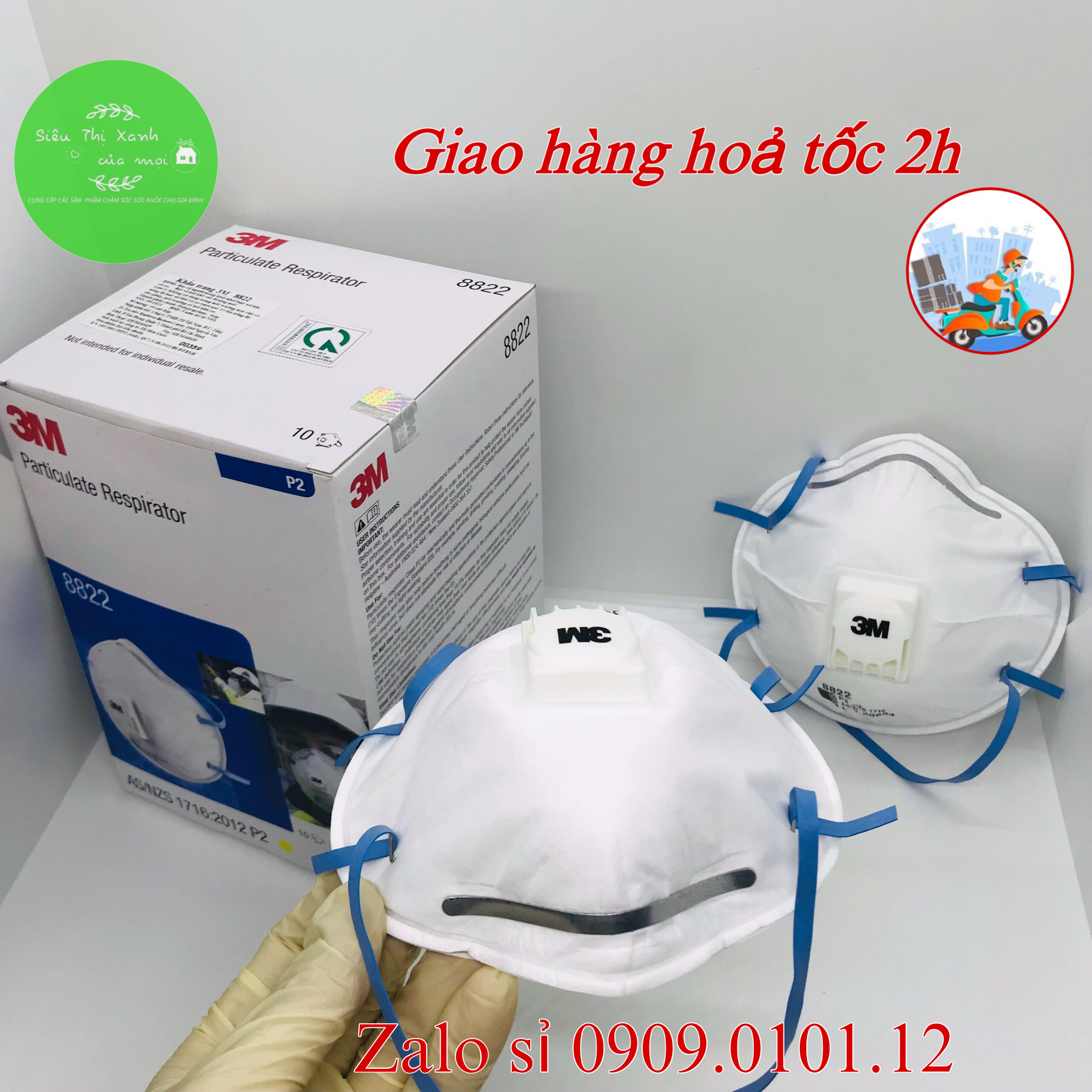 Khẩu trang 3m 8822 có van thở cao cấp nhập khẩu Hàn Quốc, khẩu trang n95 chính hãng đạt tiêu chuẩn AS/NZS FFP2 hộp 10 cái