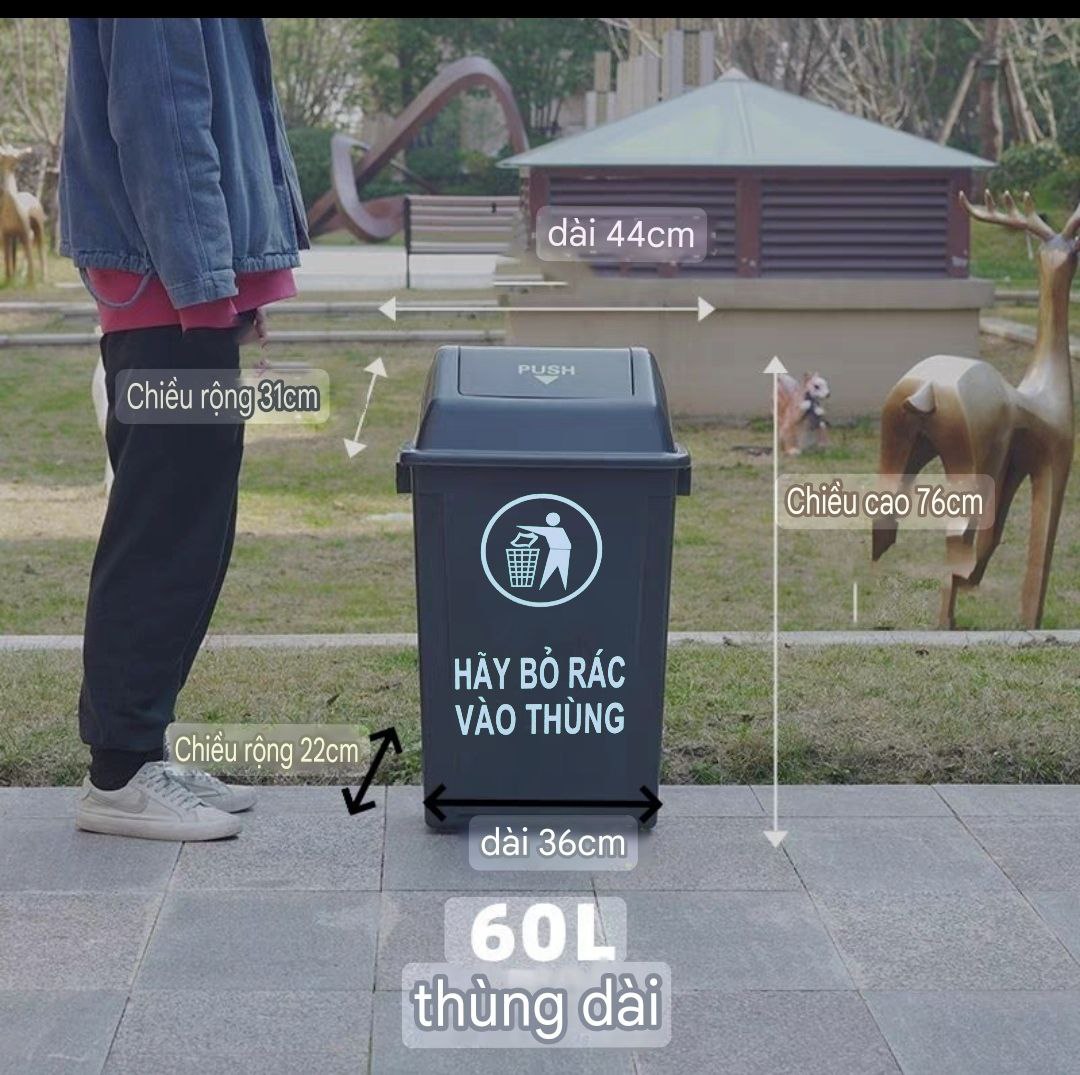 Thùng Rác nắp lật 60L nhựa HDPE cao cấp – Thùng rác lật công nghiệp 60L bền bỉ, chịu lực tốt, chống va đập và ăn mòn hóa chất