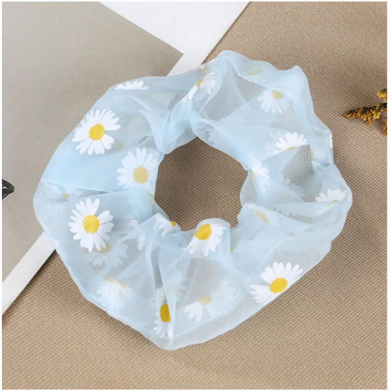 Scrunchies Chun Cột Tóc Hoa Cúc Thêu Nổi Xinh Xắn