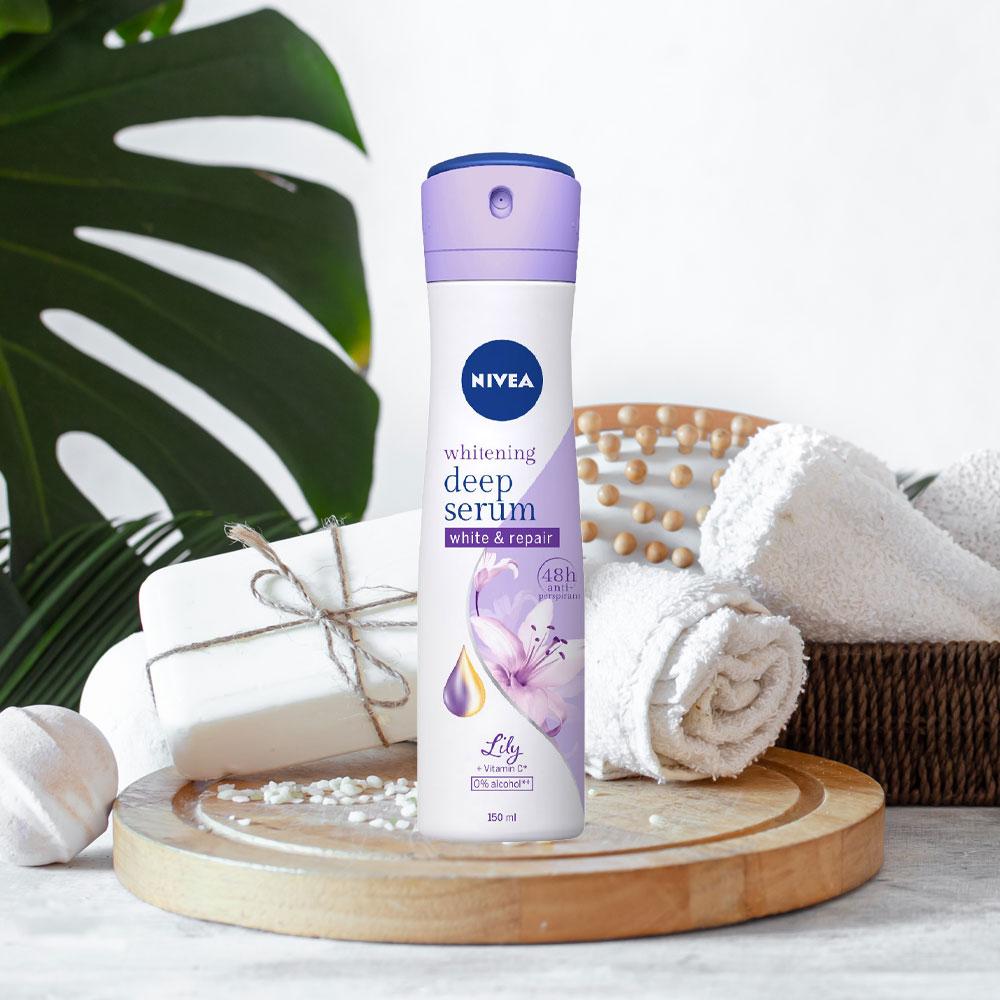 Xịt Ngăn Mùi Nivea Dưỡng Trắng Hương Hoa Ly Trắng Whitening Deep Serum 150ml