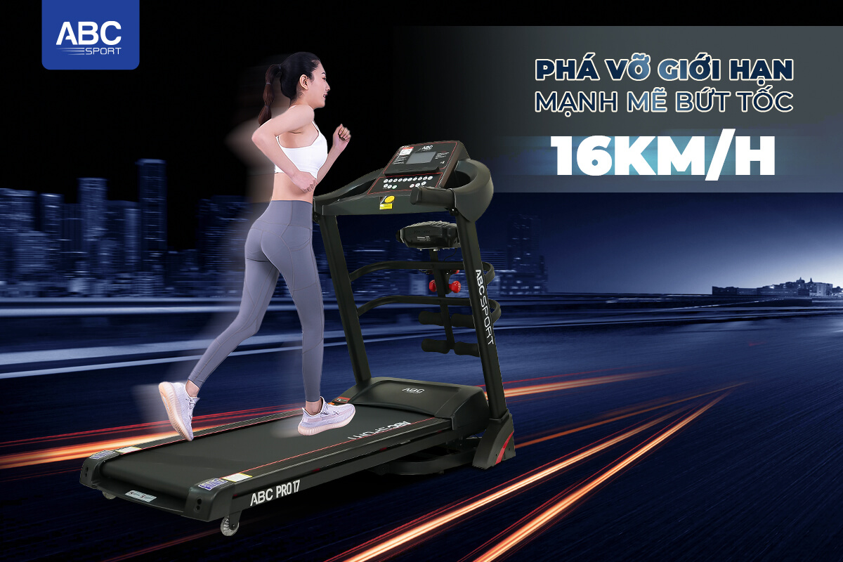 Máy chạy bộ đa năng ABCSPORT PRO17 khung sườn chắc chắn thiết kế nhỏ gọn tiết kiệm không gian, dành cho khách ở nhà diện tích nhỏ- chung cư