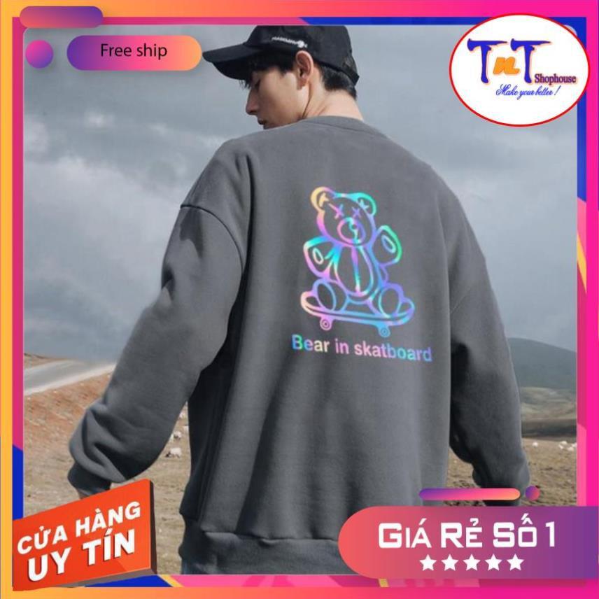 AS27 Áo Sweater Gấu Trượt Ván Phản Quang, Aó Nỉ Dài Tay Nam Nữ Cá Tính thời trang