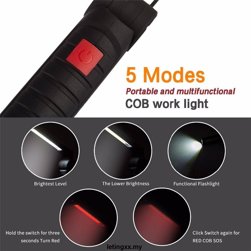 Đèn Pin Led Cob 5 Chế Độ Sạc Usb Thiết Kế Từ Tính Chống Thấm Nước 2 Kích Thước
