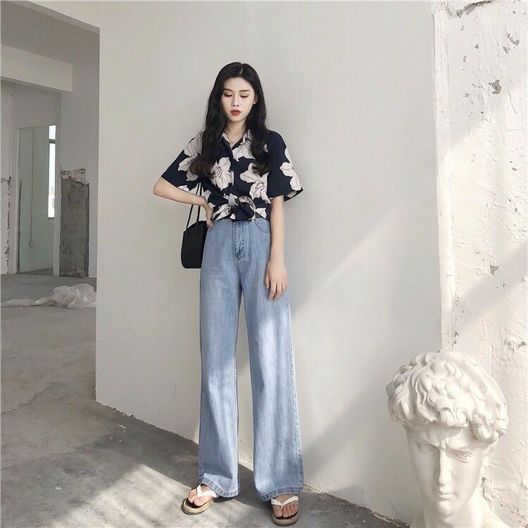 Quần Jeans Nữ Ống Rộng Mẫu Trơn