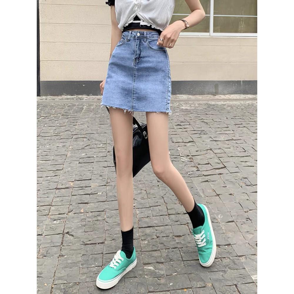 Quần váy jean BigSize lưng cao phom A nhẹ có túi nắp nhỏ, co dãn mạnh màu xanh nhạt Rách kiểu 3873