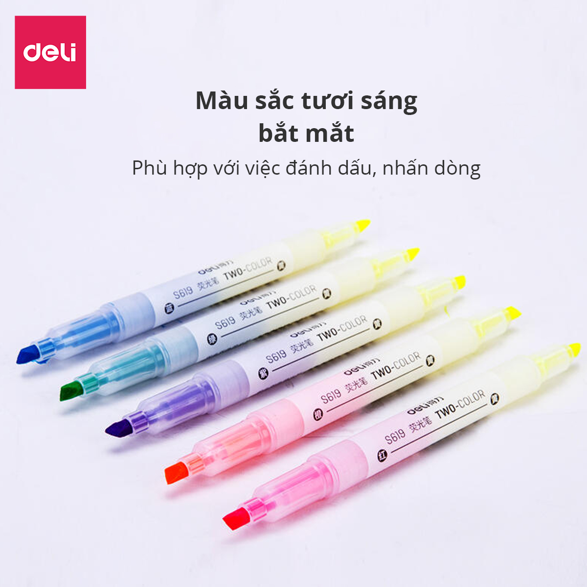 Set bút highlight nhấn dòng đa năng Deli - Dùng để ghi nhớ - Hộp 5 chiếc - S619