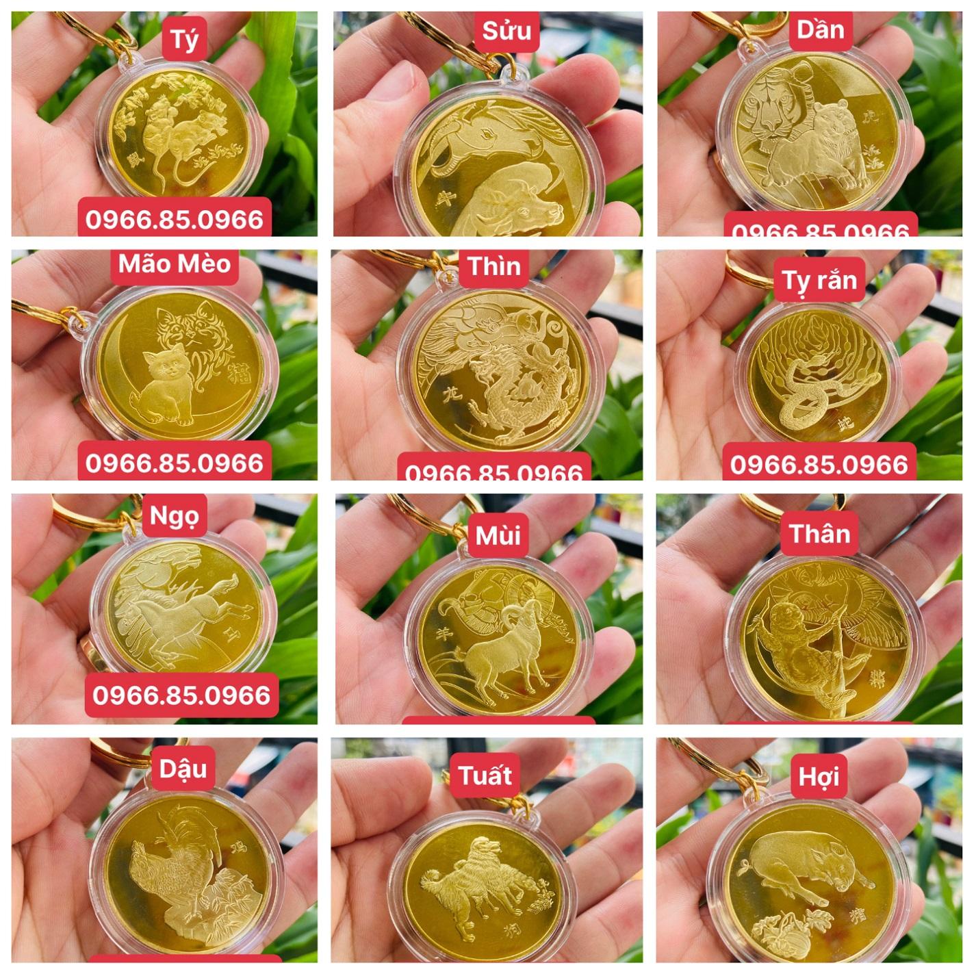 Ti.ền lì xì tết 2023 Móc khóa Đồng xu phong thủy hình 12 con giáp Niken mạ vàng kèm hồng bao LGLSC000268