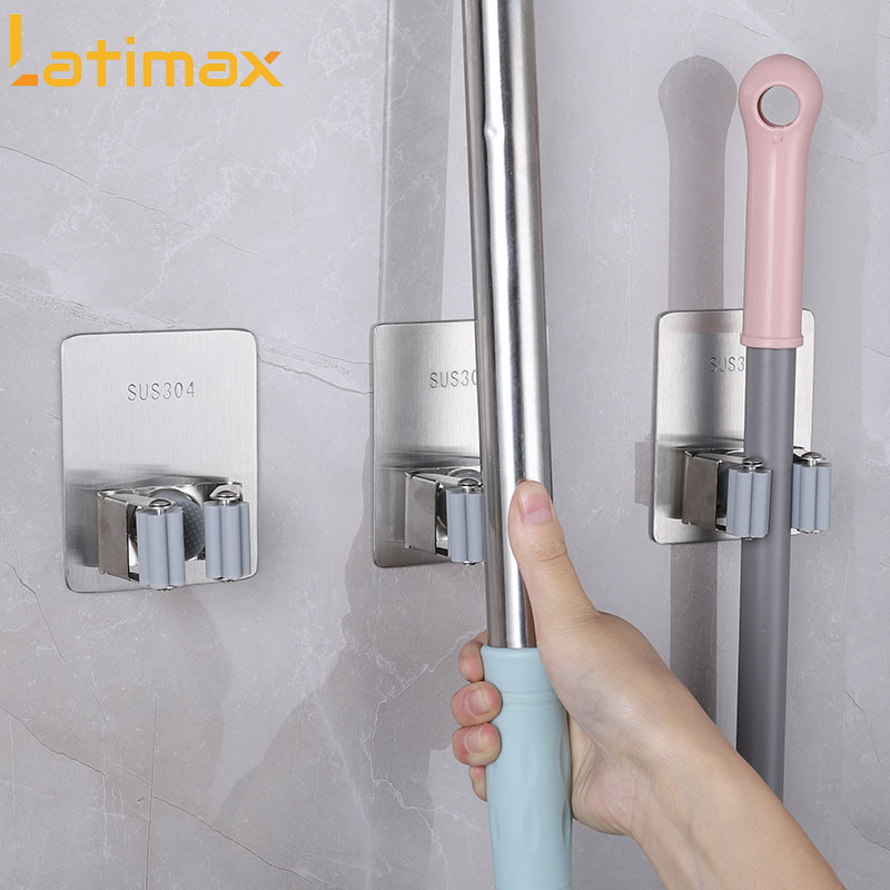 Giá Treo Tường - Móc Treo Cây Lau Nhà, Treo Chổi Inox 304 Dán Tường Cao Cấp