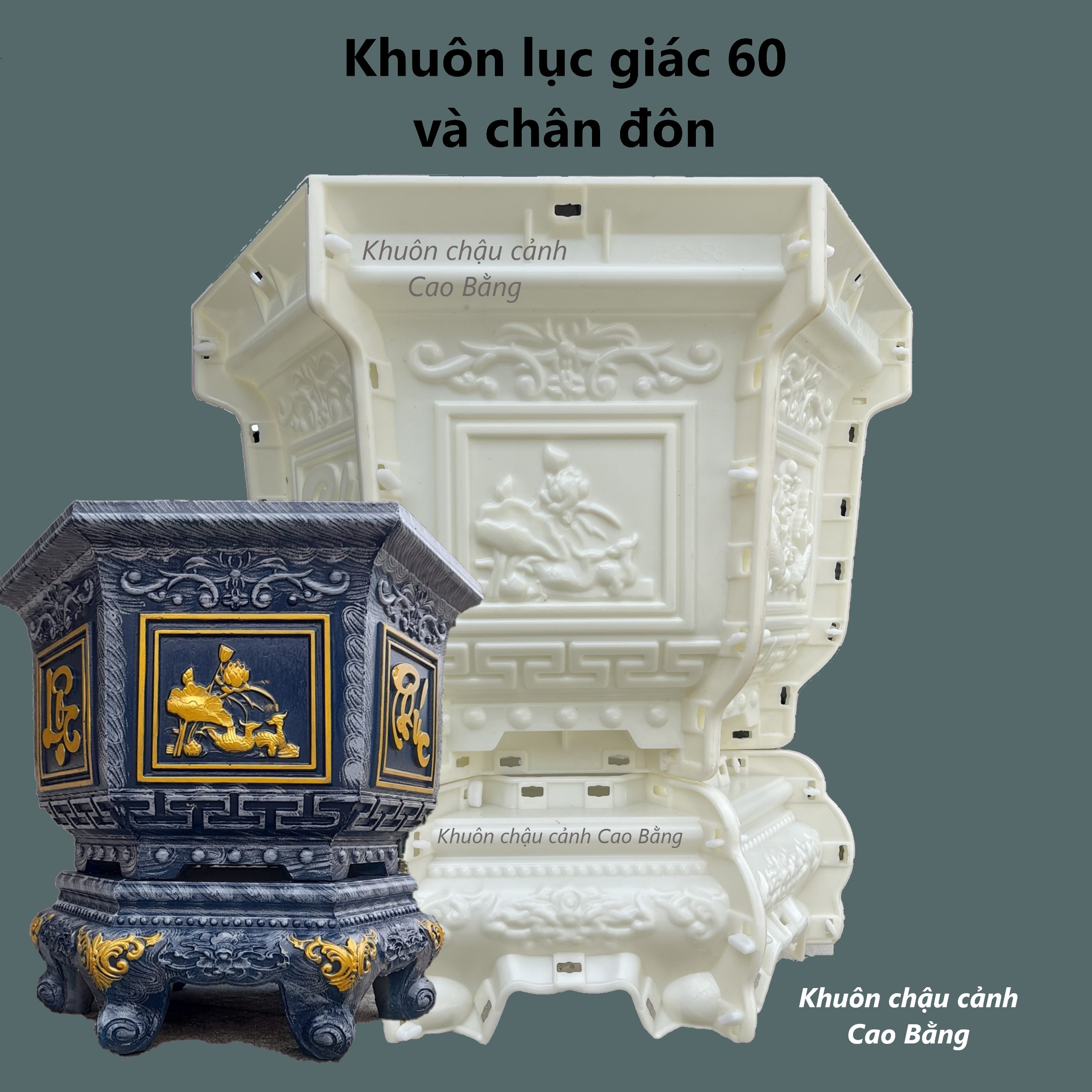 Khuôn đúc chậu cảnh lục giác 60 và chân đôn lùn