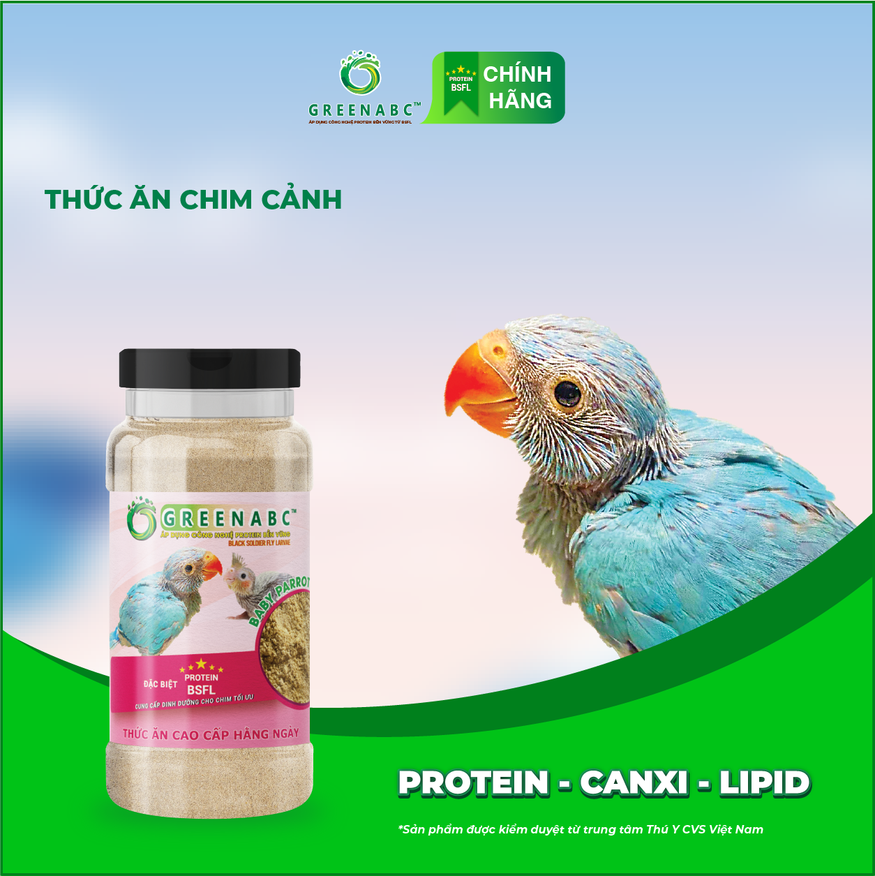 Bột dinh dưỡng cho Vẹt Non, Chim Non GREENABC – Bổ sung protein, canxi, lipid giúp chim phát triển nhanh, lông mượt, trí não thông minh – Hộp 280g